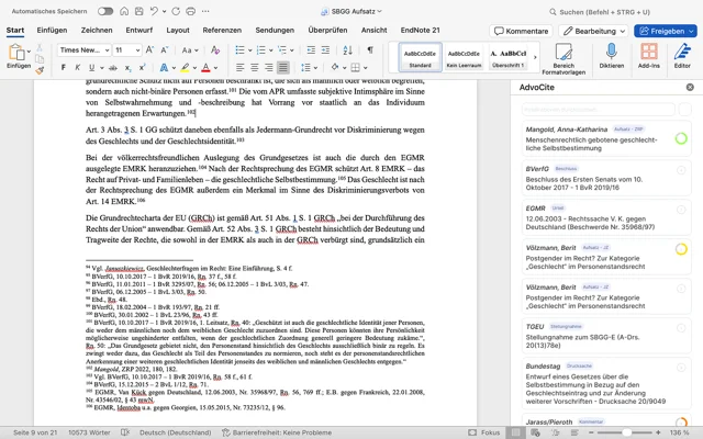 AdvoCite Add-In Screenshot