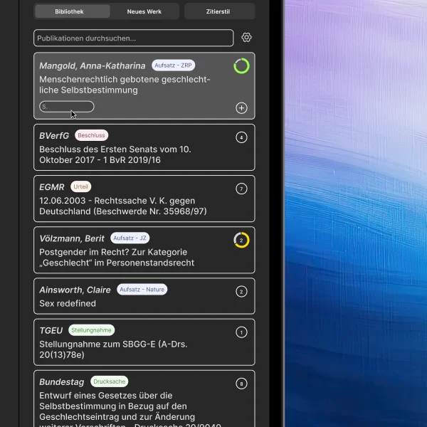 Übersicht der AdvoCite Anwendung